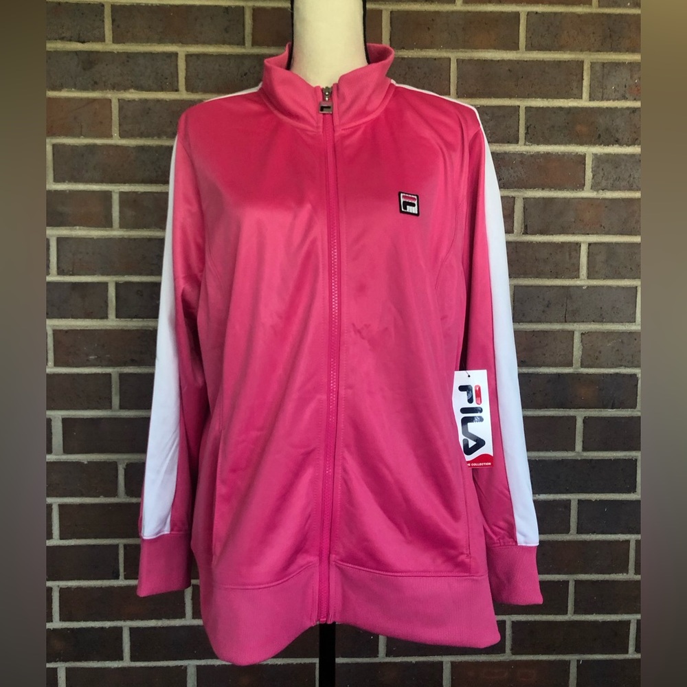 NWT FILA Track Jacket Pink w/White Side Arm Stripe Plus Size 1X Retro Streetware - Picture 7 of 9